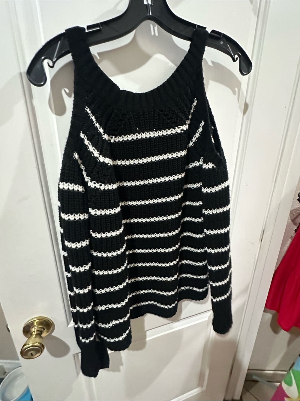 Black & White Striped Off-Shoulder Knit Sweater